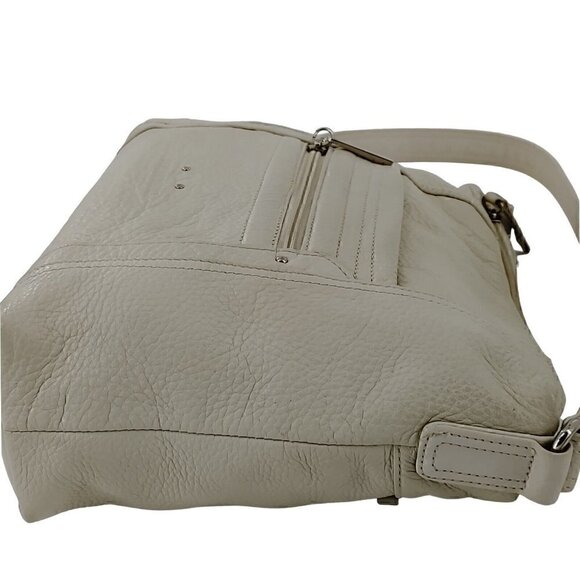 STONE & CO. Cream Pebble Leather Shoulder Bag Adjustable Strap Silver Hardware - Picture 8 of 12